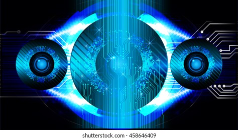 blue eye abstract cyber future technology concept background, illustration, circuit, binary code.
