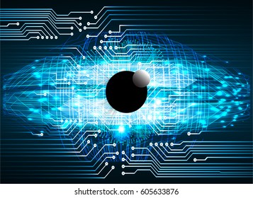 Blue eye cyber security concept background. Circuit