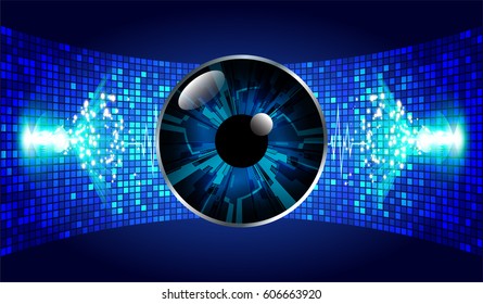 Blue eye cyber security concept background. Circuit