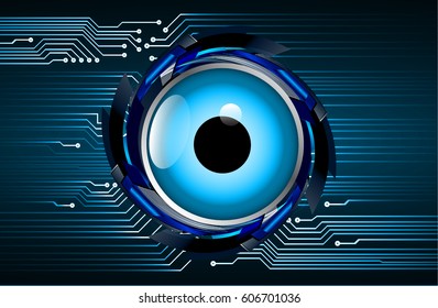 Blue eye cyber security concept background. Circuit