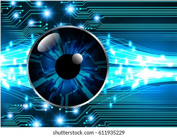 Blue eye cyber security concept background. Circuit