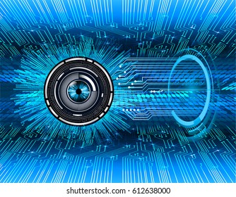Blue eye cyber security concept background. Circuit