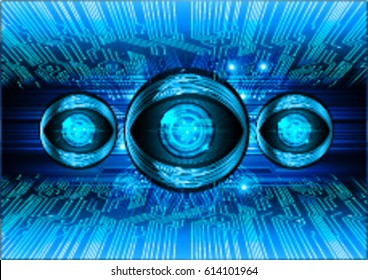 Blue eye cyber security concept background. Circuit