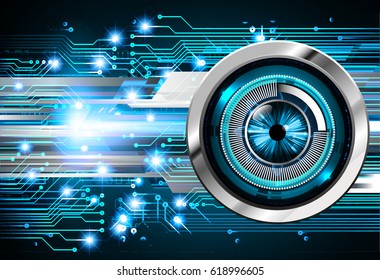 Blue eye cyber security concept background. Circuit