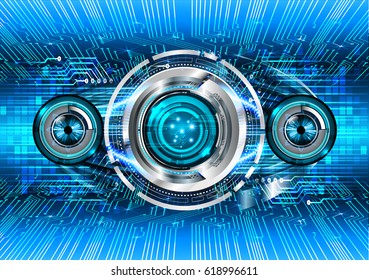 Blue eye cyber security concept background. Circuit