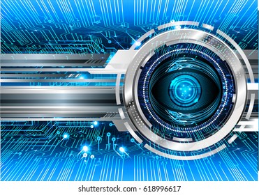 Blue eye cyber security concept background. Circuit