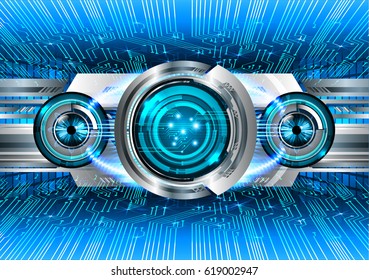 Blue eye cyber security concept background. Circuit