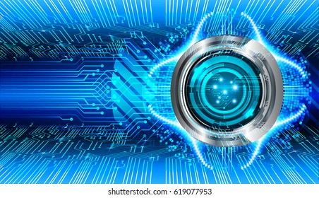 Blue eye cyber security concept background. Circuit