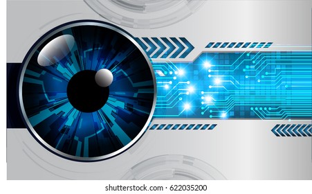 Blue eye cyber security concept background. Circuit