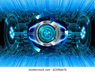 Blue eye cyber security concept background. Circuit