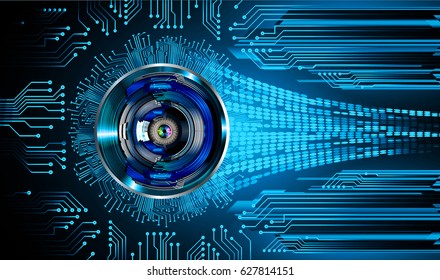 Blue eye cyber security concept background. Circuit