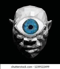 A blue eye Cyclops monster, low poly vector illustration.