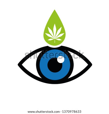 blue eye with green cannabis eye drop icon isolated on white background vector illustration EPS10