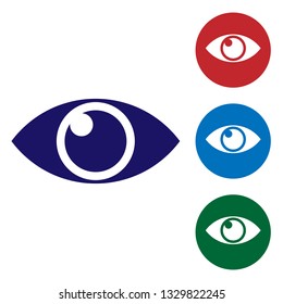 Blue Eye icon isolated on white background. Set color icon in circle buttons. Vector Illustration