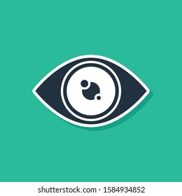 Blue Eye icon isolated on green background.  Vector Illustration