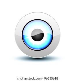 Blue eye icon with shadow on white, vector illustration, eps10