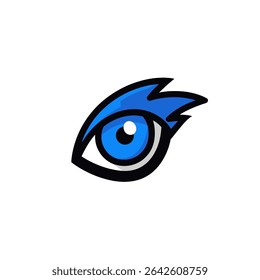 Blue eye illustration watches intently in graphic design on white