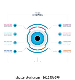 blue eye infographic template. eight options informational template. healthcare infographic template