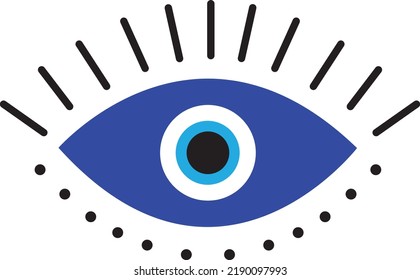 Blue eye with lines above and dots below. Blue eye good luck, mystical eye vector illustration