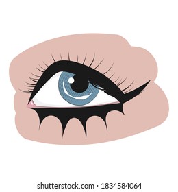 Blue eye on a white background. Woman's eye. Eye makeup. Graphics. Icon, logo. Isolated vector illustration.