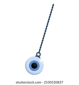 Blue eye pendant hanging on a chain, often worn as a talisman or amulet for protection against the evil eye and negative energy