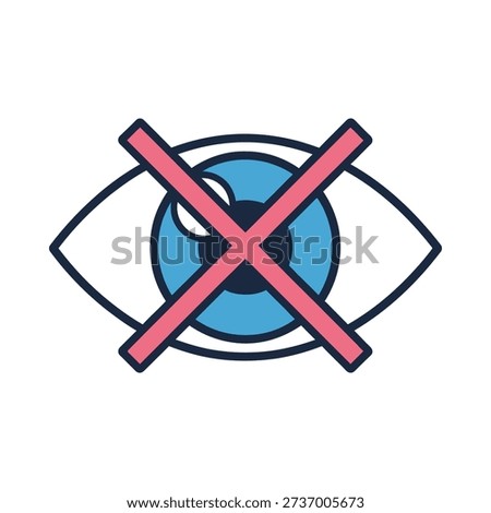 A blue eye with a red x marked through it