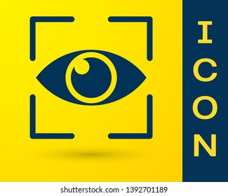 Blue Eye scan icon isolated on yellow background. Scanning eye. Security check symbol. Cyber eye sign. Vector Illustration