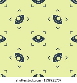 Blue Eye scan icon isolated seamless pattern on yellow background. Scanning eye. Security check symbol. Cyber eye sign.  Vector Illustration