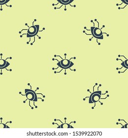 Blue Eye scan icon isolated seamless pattern on yellow background. Scanning eye. Security check symbol. Cyber eye sign.  Vector Illustration
