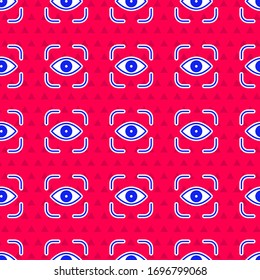 Blue Eye Scan Symbol einzeln auf rotem Hintergrund. Scannen des Auges. Sicherheitsüberprüfungssymbol. Cyber-Augenzeichen. Vektorillustration-Illustration
