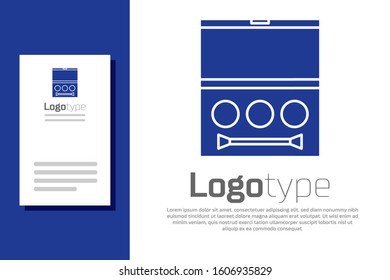Blue Eye shadow palette with brush icon isolated on white background. Logo design template element. Vector Illustration