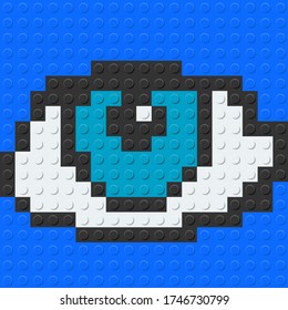 Blue Eye and blue skin cartoon style. From plastic building bricks blocks toy. Vector illustration.