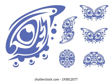 Blue eye symbol and elements from it in tribal style