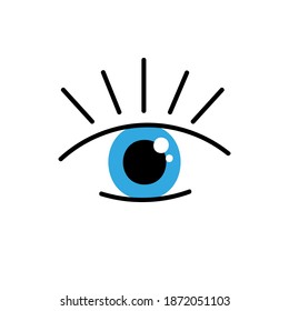 Caricatura del vector del ojo azul, icono del estilo del doodle, ilustración.