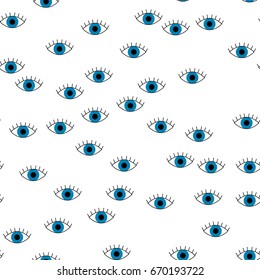 Blue eye. Vector seamless pattern with blue eye. Cute and funny fashion illustration patches or stickers kit.