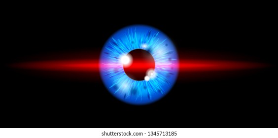 blue eyeball behind a laser
