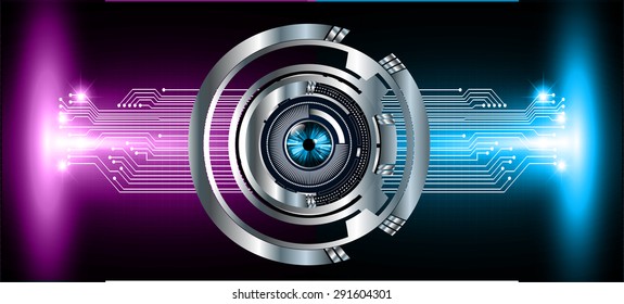 blue eyeball future technology, security concept background. vector.dark purple blue Light Technology background for computer graphic website internet business. circuit. ray. 