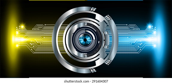 blue eyeball future technology, security concept background. vector.dark yellow blue Light Technology background for computer graphic website internet business. circuit. ray. 