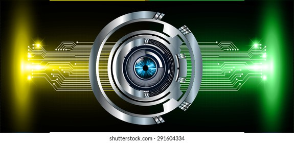 blue eyeball future technology, security concept background. vector.dark yellow green Light Technology background for computer graphic website internet business. circuit. ray. 
