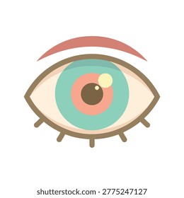 Blue eyeball with pupil and iris details, flat design pastel colors for Halloween or anatomy theme.
