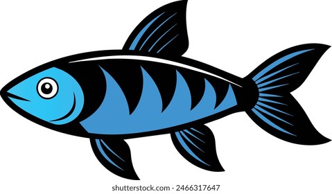 A blue eyed rainbow fish silhouette black vector artwork illustration