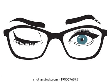 Blue eyes with black glasses 