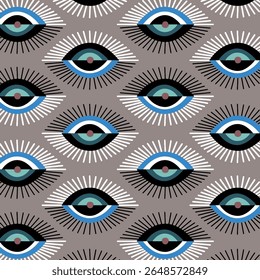 Blue eyes pattern in line style. Fashion background in 80s. Minimal design. Various closed and open eyes. Line art.
