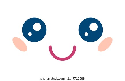 Los ojos azules, las mejillas rosas, sonríen chibi emoiji kawaii. Feliz expresión carita sonriente. Smirk kawaii emoiji manga personaje de caricatura 