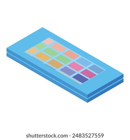 Blue eyeshadow palette closed showing colorful makeup inside isometric view