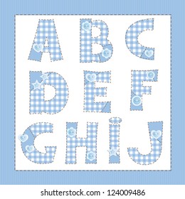 Blue fabric alphabet. Letters A, B, C, D, E, F, G, H, I, J