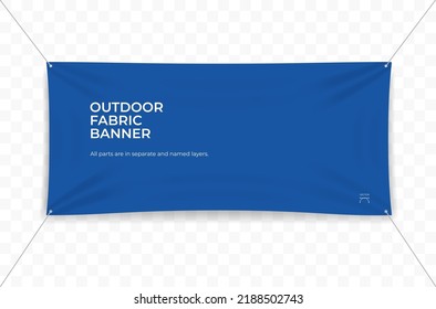 Blue Fabric Banner With Ropes And Shadow - Background For Your Text. Vector Illustration.