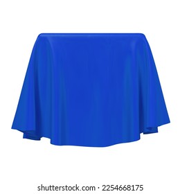 Blue fabric covering a cube or rectangular shape