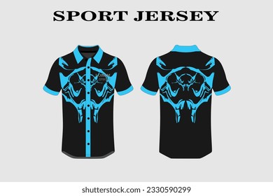 Blue Fabric textile design for Sport t-shirt, soccer jersey for soccer club. uniform front and back