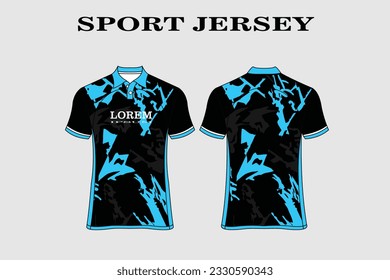 Blue Fabric textile design for Sport t-shirt, soccer jersey for soccer club. uniform front and back